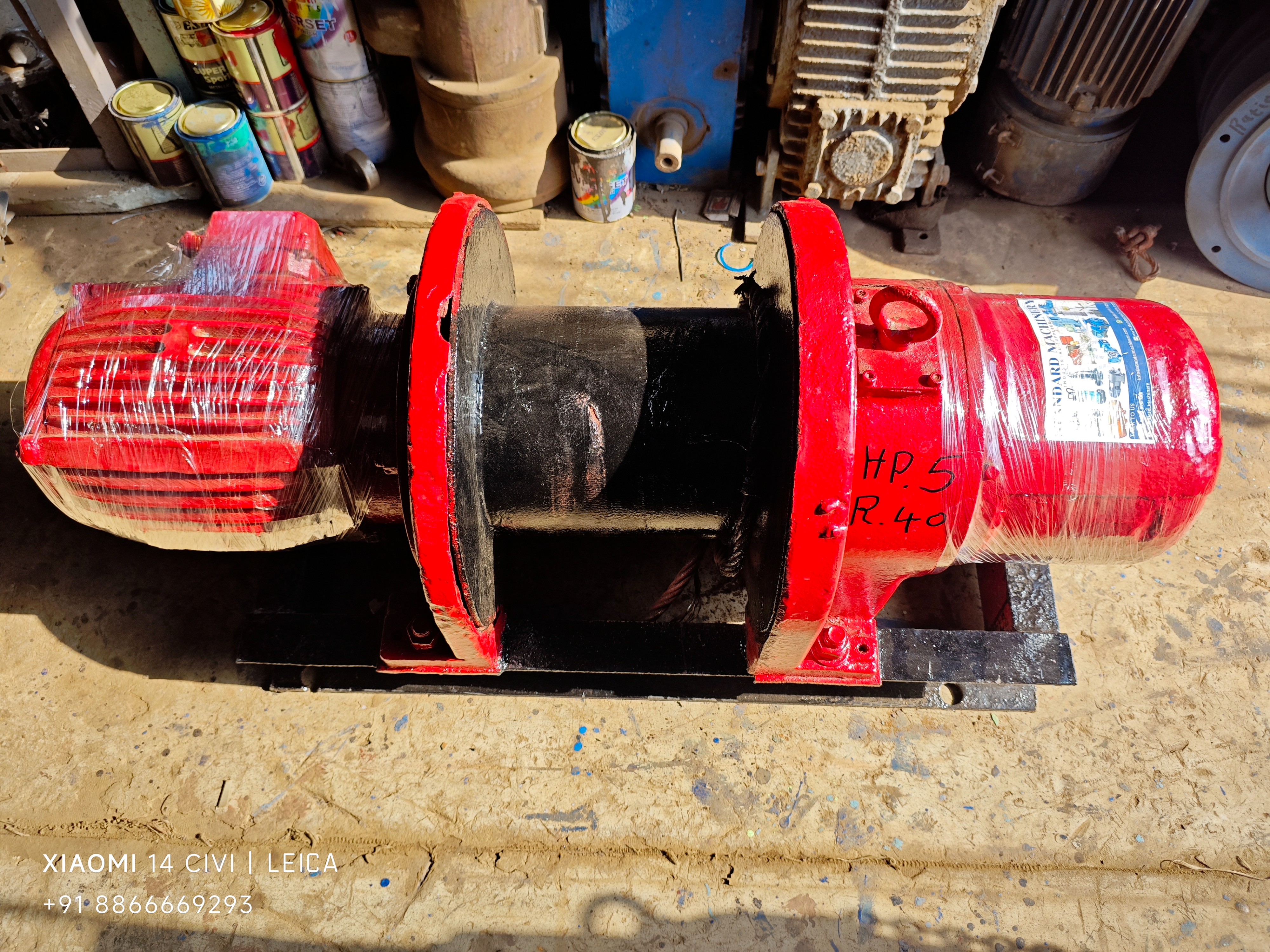 Electric wire rope winch 5 HP 40 RPM Made in Korea base-mounted with rope – Standard Machinery