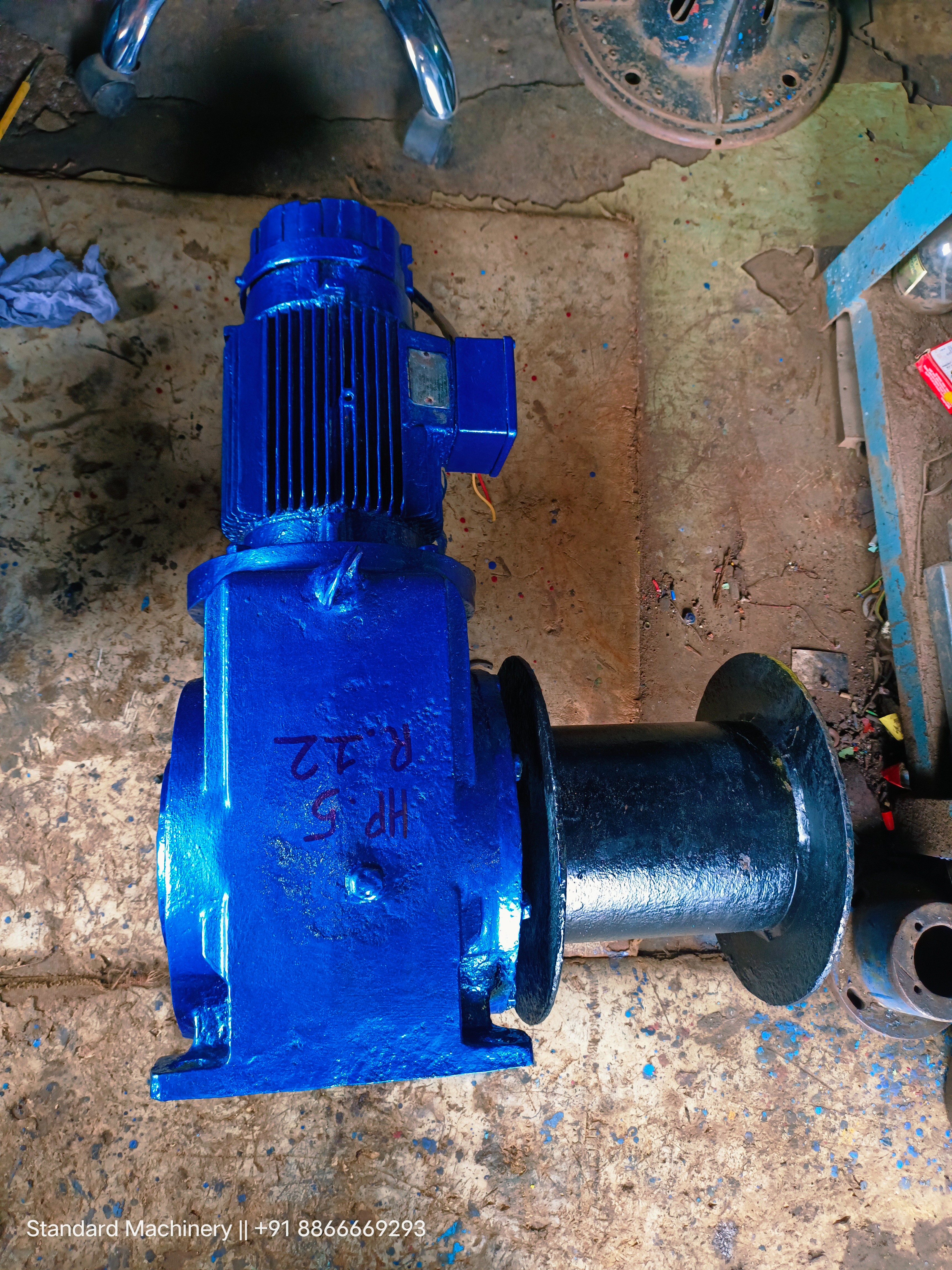 SEW geared motor winch 5 HP brake motor 12 RPM wire rope drum base-mounted – Standard Machinery