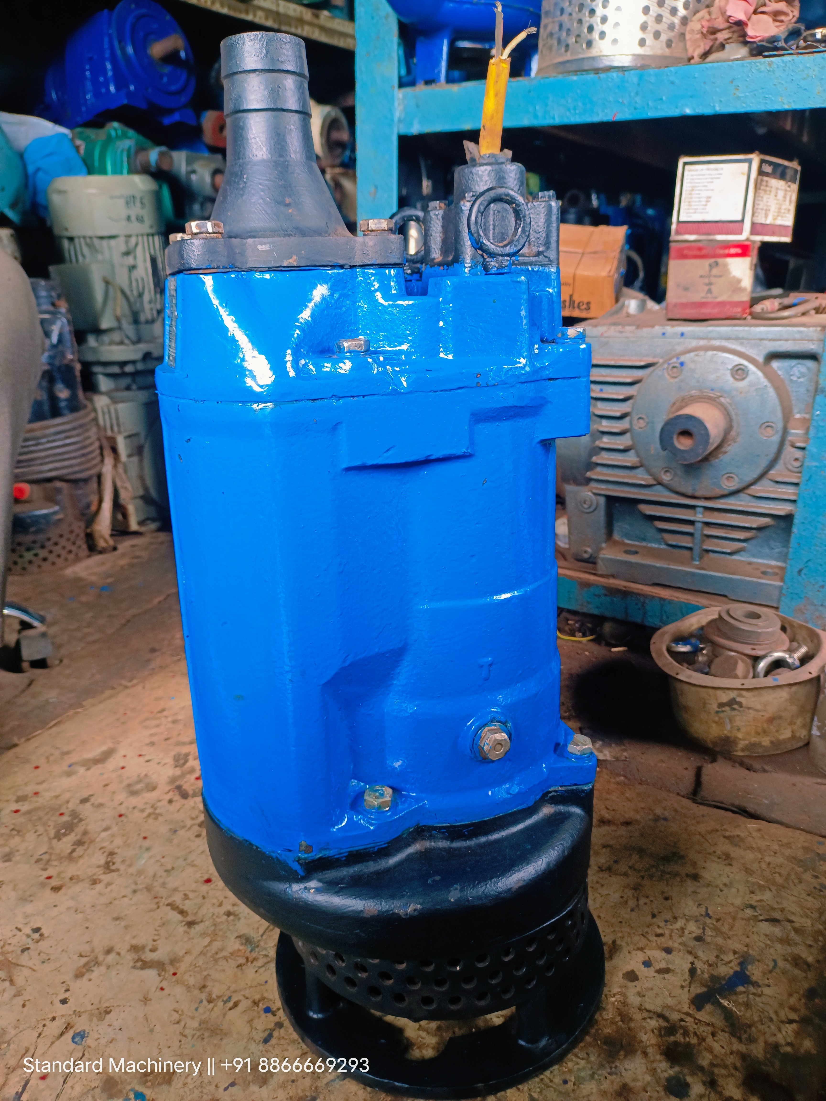 Tsurumi KTD33.0-53 3 kW blue submersible slurry pump with 80 mm hose outlet and cable, Standard Machinery