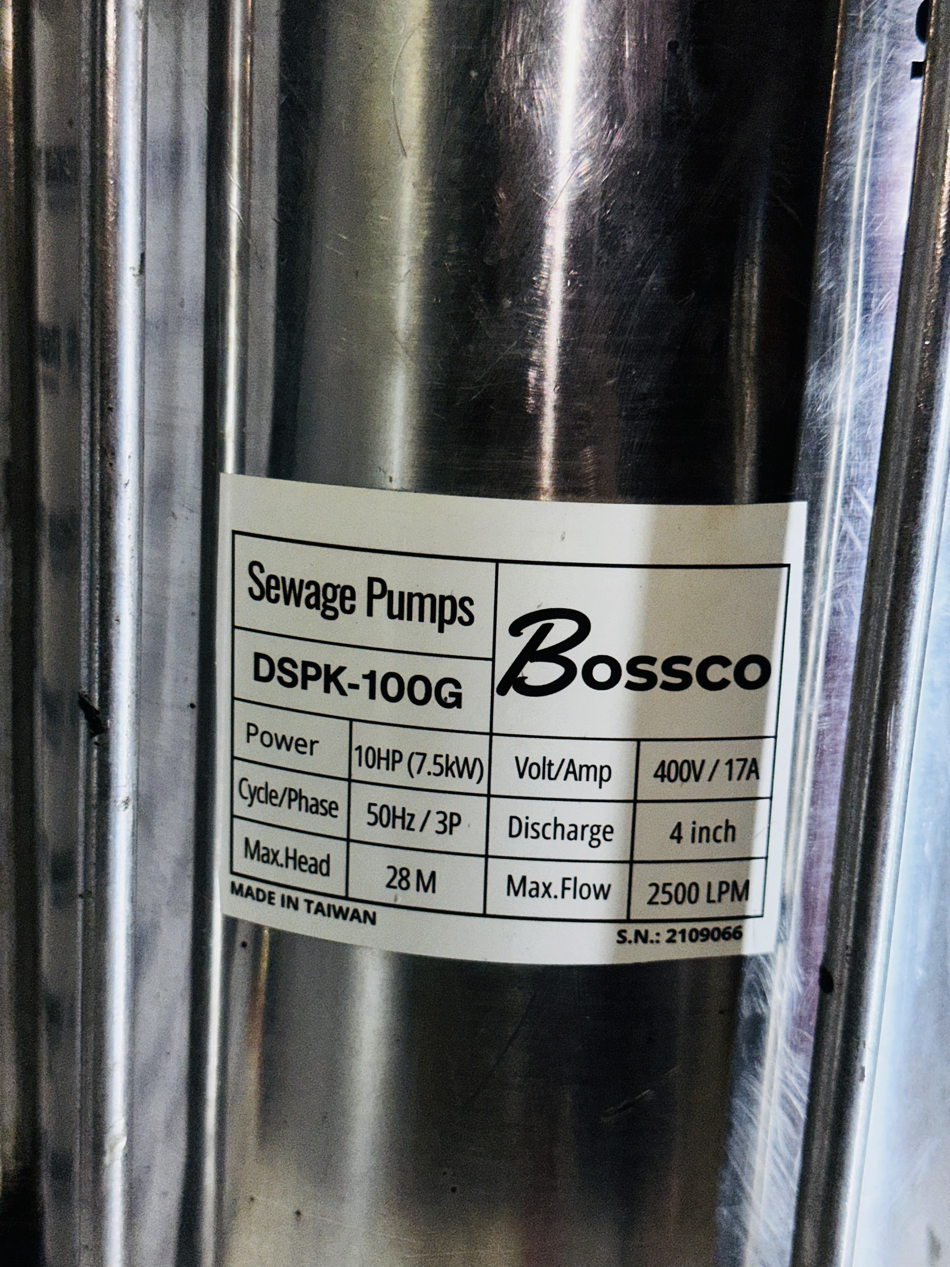 Refurbished BOSSCO DSPK-100G submersible sewage pump 10 HP 2500 LPM 400V Taiwan — Standard Machinery - View 2