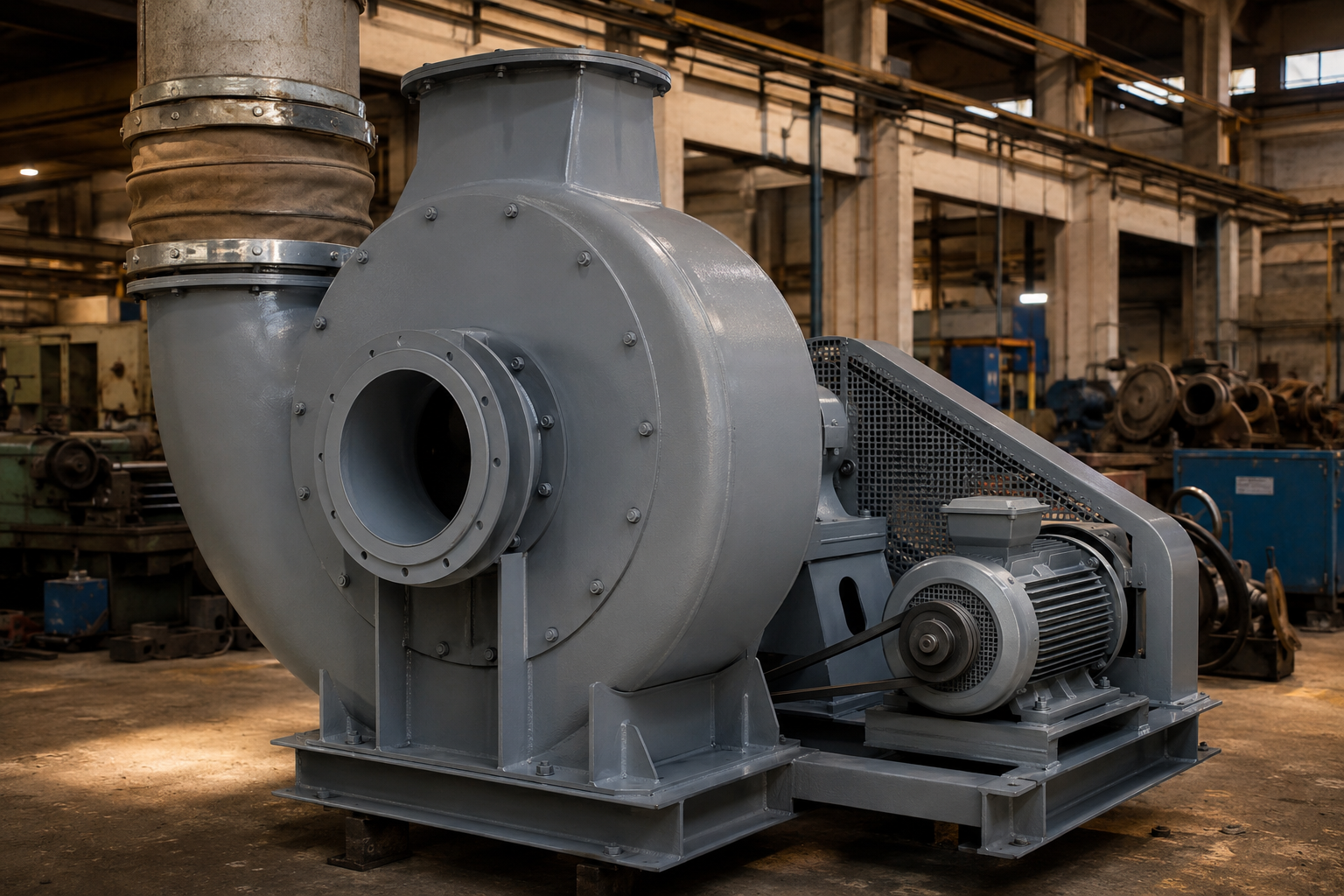 Refurbished industrial centrifugal blower sourced from Alang Ship Breaking Yard — Standard Machinery, Bhavnagar, Gujarat